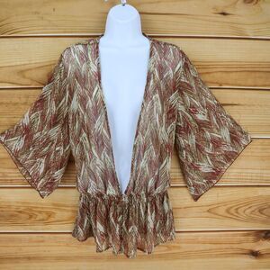 Sag‎ Harbor Sheer Intimates Top Full Plunge V-Neck L Multicolor Feather Peplum